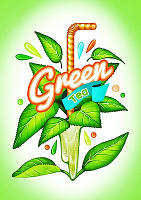 PSD 음료 일러스트 빨대 사람없음 라벨 물방울 녹차 녹차잎 국내일러스트 프레임 차_음료 찻잎 파일형식