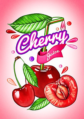 PSD 음료 과일 일러스트 빨대 사람없음 라벨 주스 물방울 체리 체리주스 국내일러스트 프레임 과일주스 파일형식