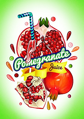 PSD 음료 과일 일러스트 빨대 사람없음 라벨 주스 물방울 석류 석류주스 국내일러스트 프레임 과일주스 파일형식