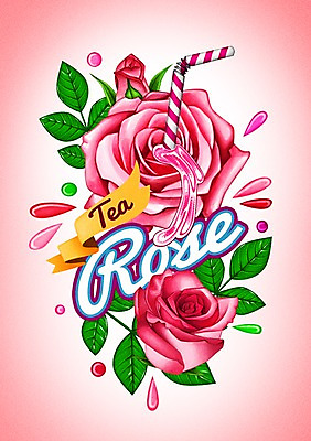 PSD 음료 일러스트 빨대 사람없음 장미 라벨 물방울 차 장미차 국내일러스트 꽃 프레임 꽃차 파일형식