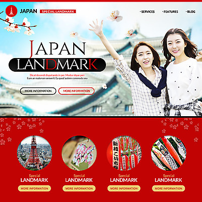 PSD 템플릿 여자 여행 웹템플릿 이벤트페이지 이벤트 성인 두명 친구 일본 벚꽃 일본여행 랜드마크 오사카성 이미지템플릿 꽃 아시아 해외여행 관계 사람 페이지 파일형식