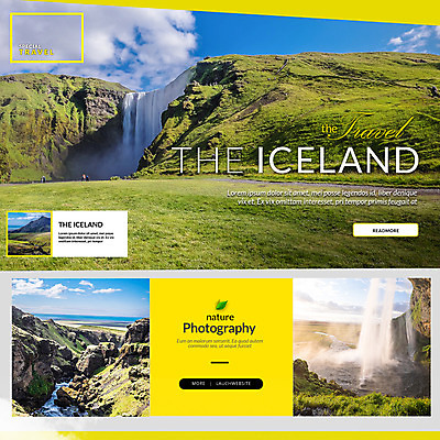 PSD 템플릿 여행 웹템플릿 자연 하늘 산 이벤트페이지 아이슬란드 이벤트 초원 사람없음 폭포 랜드마크 이미지템플릿 유럽 생태계 페이지 파일형식