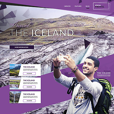 PSD 템플릿 남자 여행 웹템플릿 자연 하늘 산 이벤트페이지 아이슬란드 한명 이벤트 초원 성인 폭포 배낭여행 랜드마크 이미지템플릿 1 유럽 사람 생태계 페이지 파일형식