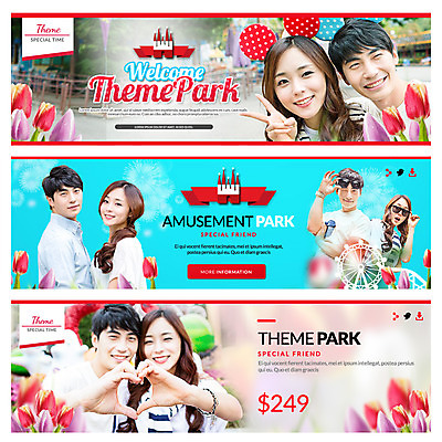 PSD 템플릿 배너 커플 여자 남자 여행 웹템플릿 여러명 성인 놀이공원 한국인 튤립 머리띠 랜드마크 이벤트배너 웹배너 이미지템플릿 꽃 다수 장신구 관계 사람 동양인 테마파크 파일형식