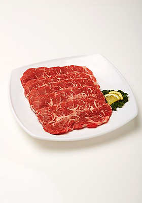 포토 JPG 스튜디오촬영 접시 식재료 실내 파슬리 육류 사람없음 소고기 레몬 흰배경 슬라이스 마블링 부채살 국내포토 식기 백그라운드 채소 과일 내부 흰색 파일형식