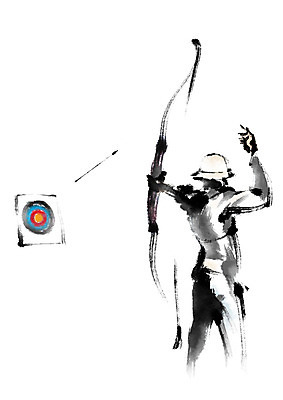 PSD 스포츠 일러스트 캘리그라피 화살 운동선수 한명 서기 들기 사람 상반신 과녁판 발사 활 양궁 양궁선수 국내일러스트 1 모션 파일형식