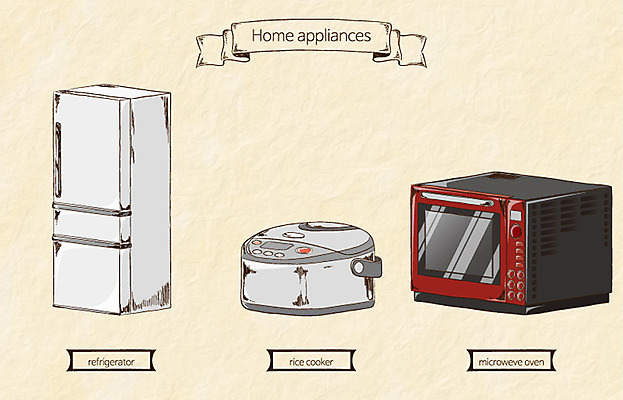 생활용품 일러스트 사람없음 가전제품 오븐 오브젝트 냉장고 전기밥솥 국내일러스트 AI파일 파일형식 벡터