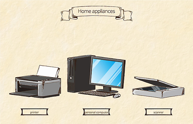 생활용품 일러스트 사람없음 컴퓨터 가전제품 인쇄기 오브젝트 스캐너 국내일러스트 AI파일 전자제품 파일형식 벡터