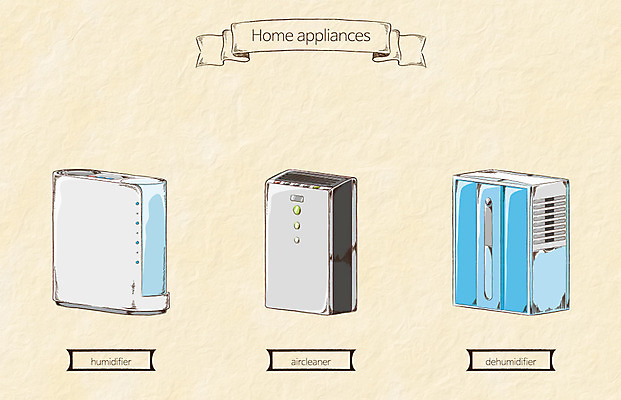 생활용품 일러스트 사람없음 가전제품 오브젝트 가습기 공기청정기 제습기 국내일러스트 AI파일 파일형식 벡터