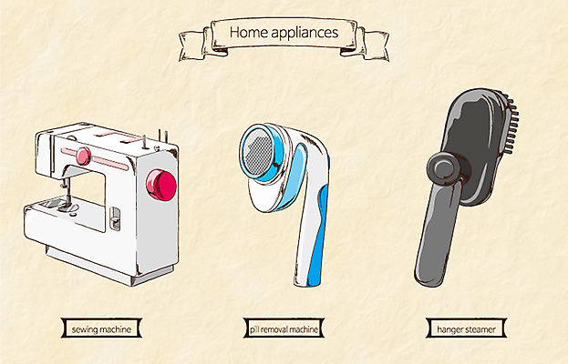 생활용품 일러스트 사람없음 가전제품 재봉틀 오브젝트 스팀다리미 보풀제거기 국내일러스트 AI파일 다리미 파일형식 벡터