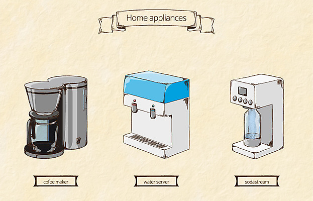 생활용품 일러스트 사람없음 가전제품 커피메이커 오브젝트 정수기 탄산수제조기 국내일러스트 AI파일 커피용품 파일형식 벡터
