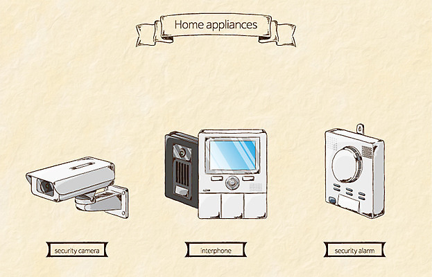 생활용품 일러스트 사람없음 가전제품 오브젝트 감시카메라 보안장치 인터폰 국내일러스트 AI파일 카메라 장비 보안 파일형식 벡터