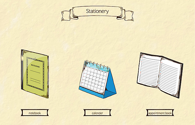 생활용품 일러스트 문구용품 사람없음 다이어리 공책 오브젝트 탁상달력 국내일러스트 AI파일 사무용품 달력 파일형식 벡터