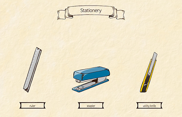 생활용품 일러스트 문구용품 자 사람없음 스테이플러 오브젝트 커터칼 국내일러스트 AI파일 사무용품 파일형식 벡터
