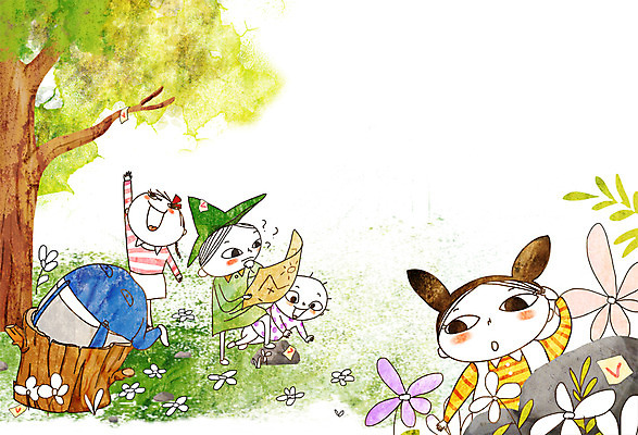 주간 PSD 나무 여자 남자 꽃잎 어린이 일러스트 나뭇잎 여러명 야외 봄 활발 바위 활기 보물지도 보물찾기 봄소풍 천진난만 국내일러스트 자연요소 식물 계절 꽃 다수 컨셉 잎 지도 사람 소풍 돌_바위 파일형식