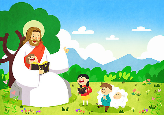 주간 PSD 나무 구름 여자 남자 꽃 기독교 종교 어린이 일러스트 부활절 여러명 성인 야외 성경 양 예수 국내일러스트 자연요소 식물 기념일 다수 종교용품 포유류 사람 신_종교 파일형식