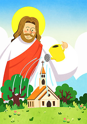 주간 PSD 나무 구름 남자 꽃 기독교 종교 일러스트 부활절 한명 성인 야외 교회 물뿌리개 예수 물주기 국내일러스트 자연요소 식물 1 기념일 종교건축 모션 사람 건물 신_종교 파일형식