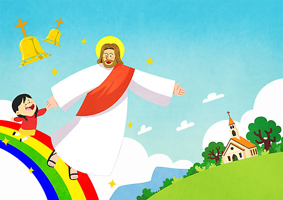 주간 PSD 나무 구름 여자 남자 기독교 종교 어린이 십자가 무지개 일러스트 부활절 성인 야외 두명 교회 종 예수 국내일러스트 자연요소 식물 기념일 종교건축 사람 건물 신_종교 파일형식