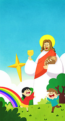 주간 PSD 나무 구름 여자 남자 기독교 종교 어린이 빵 무지개 일러스트 잔 부활절 성인 야외 세명 풀잎 예수 십자가모양 국내일러스트 자연요소 모양 식물 식기 기념일 음식 십자가 잎 사람 풀_식물 신_종교 파일형식