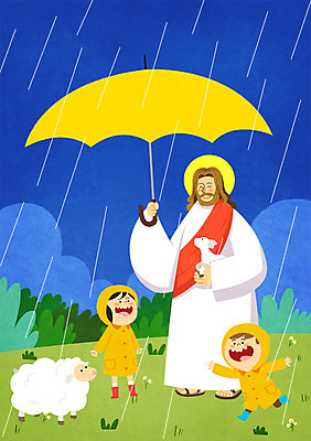 주간 PSD 여자 남자 기독교 종교 어린이 일러스트 우산 부활절 성인 야외 세명 양 풀잎 예수 비 우비 국내일러스트 자연요소 옷 기념일 잎 포유류 날씨 사람 풀_식물 신_종교 파일형식