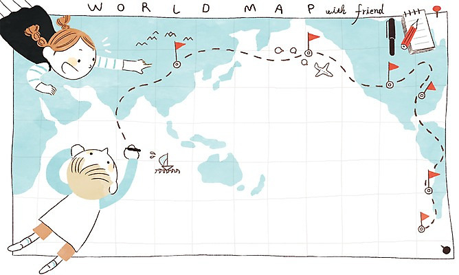 PSD 여자 남자 어린이 여행 세계지도 일러스트 비행기 두명 글로벌 연필 펜 깃발 다인종 스프링수첩 국내일러스트 지도 항공교통 학용품 대중교통 사람 인종 세계 필기구 다이어리 파일형식