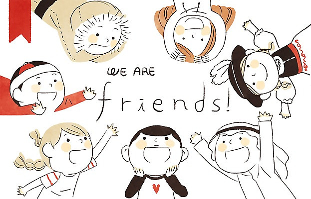 PSD 여자 남자 어린이 일러스트 여러명 친구 글로벌 전통의상 치파오 다인종 에스키모 국내일러스트 전통 다수 관계 사람 인종 파일형식