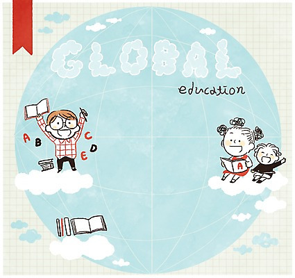 PSD 구름 알파벳 여자 교육 남자 어린이 일러스트 책 세명 글로벌 독서 다인종 지구모양 국내일러스트 자연요소 모양 영어 지구 사람 인종 파일형식