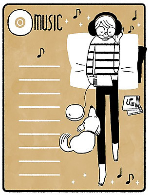 PSD 남자 음표 일러스트 한명 성인 헤드셋 음악감상 음반 강아지 문화생활 프레임일러스트 국내일러스트 1 라이프스타일 기호 음악 음향기기 프레임 사람 반려동물 헤드폰 감상 개 파일형식