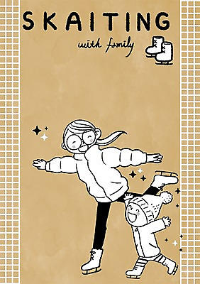 PSD 여자 남자 어린이 일러스트 털모자 성인 두명 문화생활 아이스스케이트 프레임일러스트 국내일러스트 모자_잡화 라이프스타일 프레임 사람 파일형식