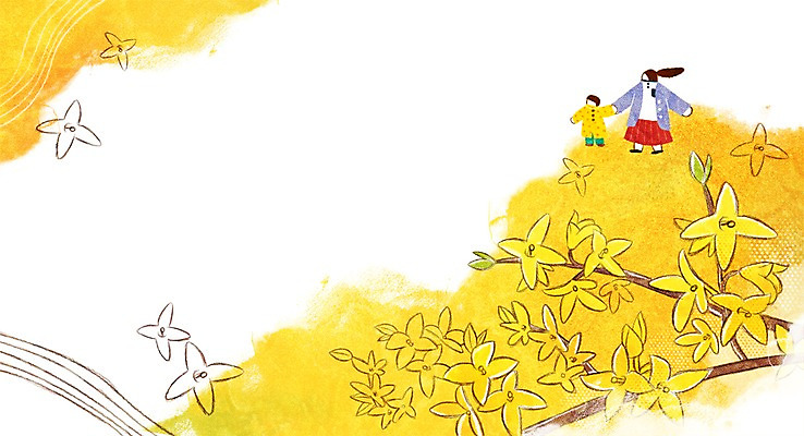 PSD 계절 여자 남자 꽃 어린이 백그라운드 일러스트 나뭇잎 성인 두명 봄 개나리 계절백그라운드 봄배경 국내일러스트 식물 잎 사람 파일형식