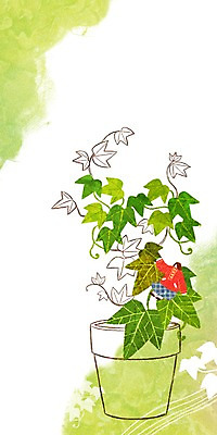 PSD 계절 여자 화분 백그라운드 일러스트 나뭇잎 한명 성인 봄 덩굴 아이비 계절백그라운드 봄배경 국내일러스트 식물 1 잎 사람 파일형식