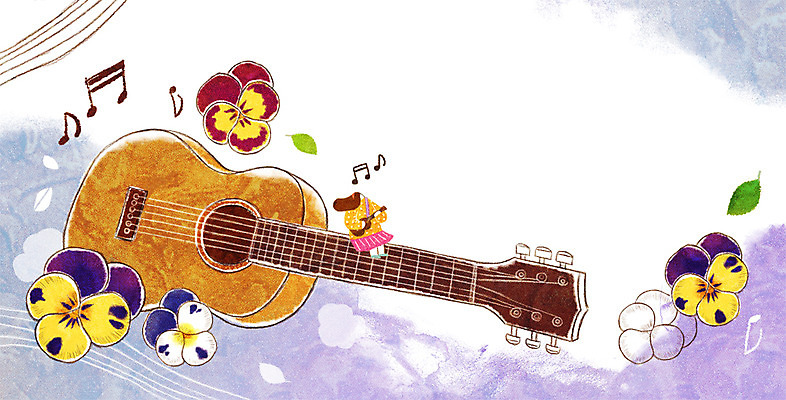 PSD 계절 여자 꽃 백그라운드 연주 음표 일러스트 나뭇잎 한명 성인 봄 기타 계절백그라운드 팬지 봄배경 국내일러스트 식물 1 기호 음악 잎 현악기 사람 파일형식