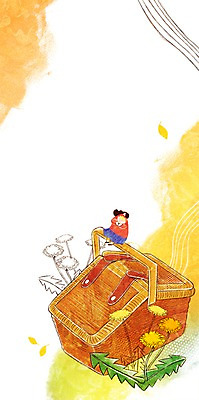 PSD 계절 여자 꽃 백그라운드 일러스트 나뭇잎 한명 성인 바구니 봄 민들레 피크닉용품 계절백그라운드 봄배경 국내일러스트 식물 1 잎 사람 소풍 파일형식