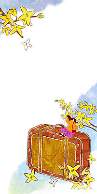 PSD 계절 여자 꽃 백그라운드 일러스트 나뭇잎 한명 성인 여행가방 봄 개나리 계절백그라운드 봄배경 국내일러스트 식물 1 잎 가방 사람 파일형식