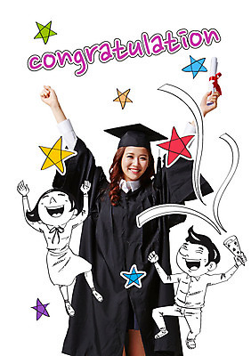 편집 여자 졸업 포토일러 폭죽 세명 만세 한국인 졸업가운 이미지편집 AI파일 편집이미지 교육 모션 사람 동양인 가운 파일형식 벡터