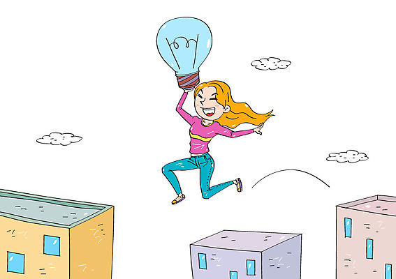 전신 구름 여자 일러스트 전구 한명 빌딩 성인 점프 아이디 국내일러스트 AI파일 자연요소 1 모션 사람 건물 파일형식 벡터