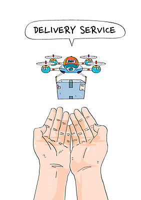 손 일러스트 미래 정보기술 신체부위 상자 양손 운반 헬리콥터 배송 서비스 택배 드론 국내일러스트 AI파일 컨셉 비행기 기술 사람 운송업 파일형식 벡터