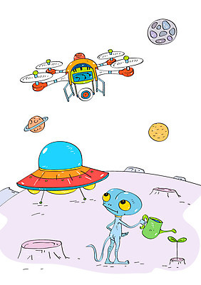 일러스트 미래 정보기술 사람없음 새싹 우주 행성 물뿌리개 외계인 헬리콥터 우주선 물주기 우주과학 드론 국내일러스트 AI파일 식물 과학 컨셉 모션 비행기 기술 미확인물체 파일형식 벡터