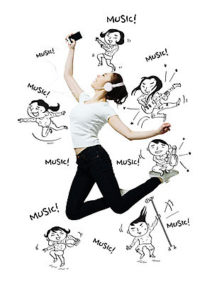 전신 편집 여자 남자 연주 포토일러 여러명 20대 성인 옆모습 스마트폰 점프 헤드폰 음악감상 한국인 반팔티셔츠 기타 청바지 춤 마이크 이미지편집 AI파일 편집이미지 음악 뷰포인트 음향기기 다수 티셔츠 바지 모션 현악기 문화예술 사람 동양인 청년 핸드폰 스마트기기 감상 파일형식 벡터