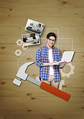 PSD 편집 편집이미지 남자 안경 액자 쿠션 거실 탁자 한명 웃음 들기 상반신 20대 성인 노트북 인테리어 소파 망치 일본인 톱니바퀴 너트 DIY 셀프 이미지편집 외국인 1 디자인 잡화 가구 의자 모션 표정 사람 동양인 청년 취미 전자제품 공구 파일형식