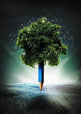 PSD 나무 구름 편집 편집이미지 교육 초원 사람없음 빛 연필 이미지편집 자연요소 식물 학용품 필기구 파일형식