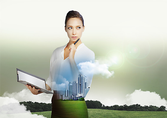 PSD 서양인 나무 구름 편집 편집이미지 응시 여자 생각 비즈니스 하늘 한명 빌딩 잔디 상반신 20대 성인 펜 비즈니스우먼 파일 이미지편집 자연요소 외국인 식물 1 시선 사람 청년 건물 필기구 직장인 파일형식