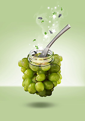 PSD 편집 편집이미지 별 음식 유리병 사람없음 나이프 허브 청포도 과일잼 잼나이프 이미지편집 자연요소 식물 식기 포도 병_용기 칼 잼 파일형식