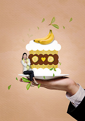 전신 PSD 편집 편집이미지 손 여자 음식 디저트 바나나 한명 웃음 들기 앉기 20대 성인 새싹 다리꼬기 조각케이크 일본인 이미지편집 외국인 식물 1 과일 모션 표정 사람 동양인 청년 신체부위 케이크 파일형식