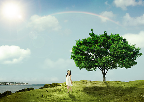 전신 PSD 나무 구름 편집 편집이미지 원피스 여자 바다 무지개 하늘 한명 서기 소녀 잔디 햇빛 자연보호 환경 그린캠페인 화관 한국인 이미지편집 자연요소 식물 1 옷 꽃 어린이 캠페인 모션 자연 사람 동양인 태양 보호 파일형식