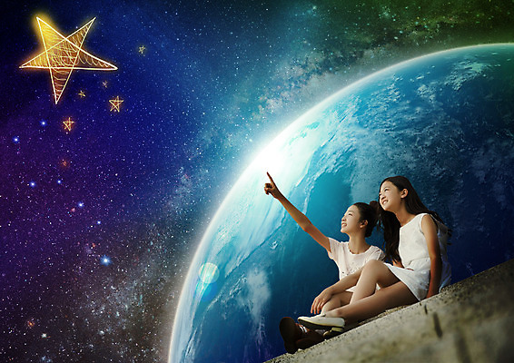 PSD 편집 편집이미지 응시 여자 별 지구 청소년 하늘 웃음 앉기 두명 옆모습 친구 계단 자연보호 환경 그린캠페인 한국인 가리킴 야간 이미지편집 자연요소 시선 캠페인 뷰포인트 관계 모션 자연 표정 사람 동양인 손짓 보호 파일형식