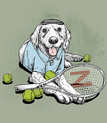 PSD 일러스트 취미 사람없음 반려동물 귀여움 활발 테니스 테니스라켓 테니스용품 골든리트리버 강아지 테니스공 스케치 즐거움 국내일러스트 동물 감정 스포츠용품 컨셉 공 미술 구기 라켓 개 리트리버 파일형식