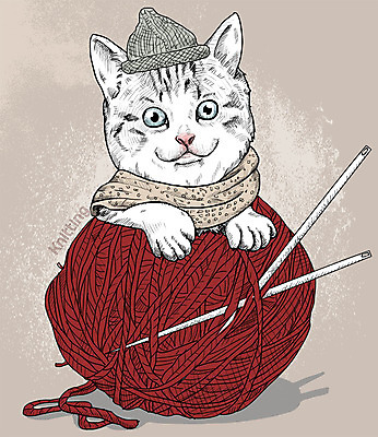 PSD 일러스트 털모자 취미 사람없음 반려동물 귀여움 목도리 고양이 활발 뜨개질 털실 스케치 즐거움 대바늘 아메리칸숏헤어 국내일러스트 동물 모자_잡화 잡화 감정 컨셉 포유류 미술 실 파일형식