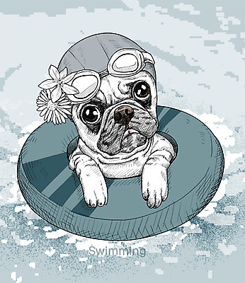 PSD 일러스트 수영장 취미 사람없음 반려동물 귀여움 수영 활발 강아지 스케치 물안경 즐거움 수영모 튜브 퍼그 국내일러스트 동물 감정 컨셉 미술 수상스포츠 개 수영용품 파일형식