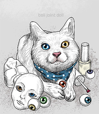 PSD 일러스트 취미 사람없음 반려동물 귀여움 고양이 활발 눈동자 스케치 터키시앙고라 즐거움 구체관절인형 오드아이 국내일러스트 동물 감정 인형 컨셉 포유류 미술 눈_신체부위 파일형식